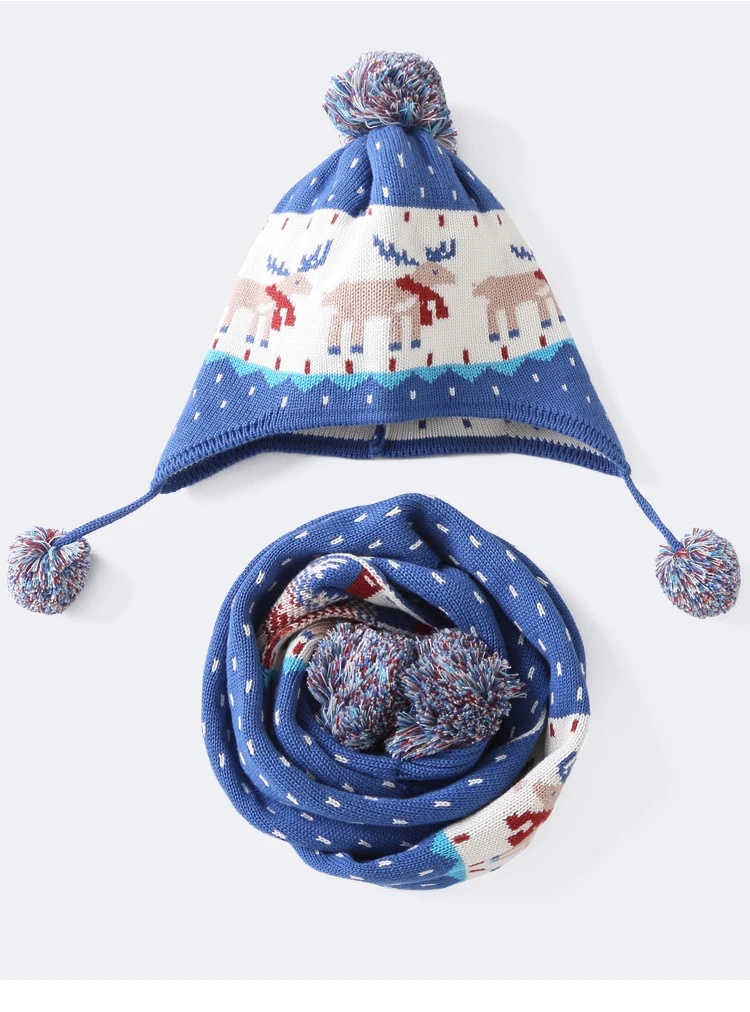 Детская шапка, зимняя Рождественская шапка с изображением лося/снеговика, шапка с принтом для мальчиков и девочек, теплый детский шарф с ушками, шапка, вязаные крючком утепленные бейсболки/шарф