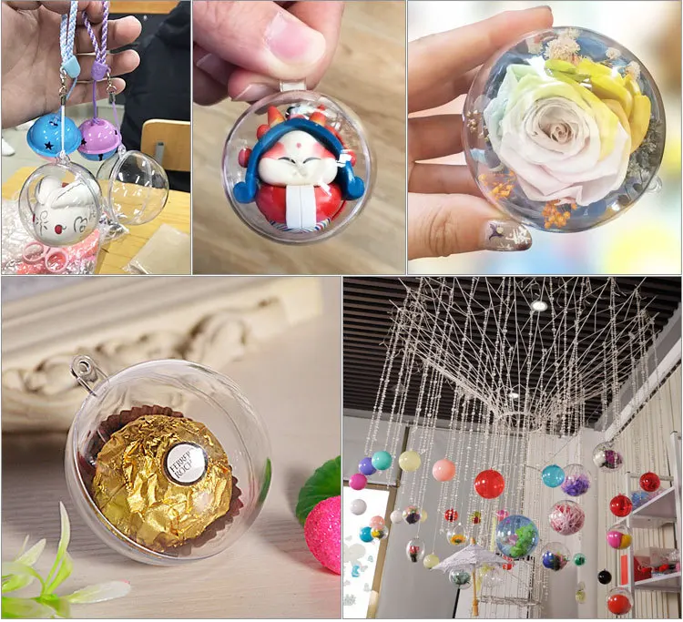 

10pcs 7/8/9/10cm Ball Clear Plastic Ball for Flower Preservation Container Candy Box Transparent Hollow Sphere Hanging Decor