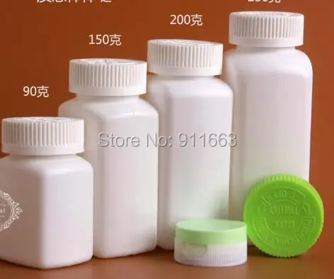 90g and 200g square bottles white or green presure caps