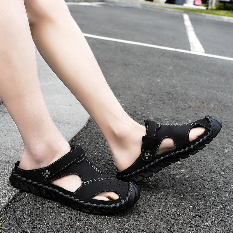 Сандалии гладиаторы мужские из натуральной кожи пляжные шлепанцы летняя