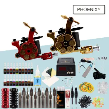 

Completed Tattoo Kit 20Color Ink Set One Machines Set Black Power Supply Needles Permanent Makeup Beginner Tattoo Accesories Kit
