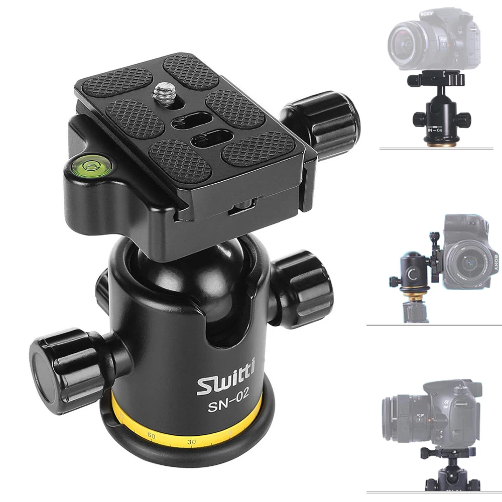 Aluminum Camera Tripod Ball Head with Quick Release Plate 1/4" Screw to