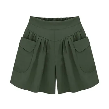 

Pleated Pocket Shorts For Women 2018 Summer Short Women Wide Leg Shorts Casual Loose Lady Khaki High Waist Pantalones Plus Size
