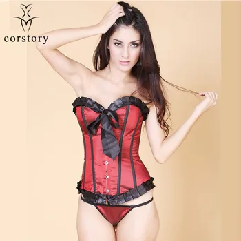 

Corstory Gothic Victorian Red Satin Overbust Corsets And Bustiers Burlesque Sexy Lingerie Korsett For Women Steampunk Clothing