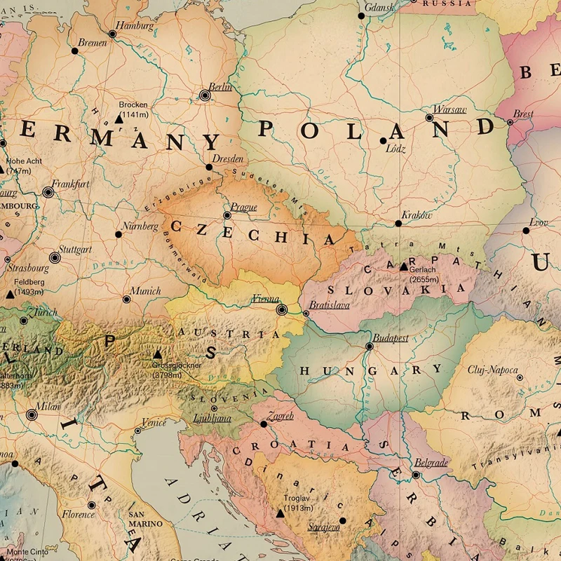 Europe Map Poster Size Wall Decoration Large Map of The Europe 80x53cm Waterproof canvas map