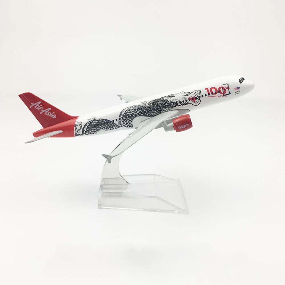 

1/400 Scale Alloy Aircraft Airbus A320 Air Asia White Dragon 16cm Alloy Plane Model Toys Children Kids Gift for Collection