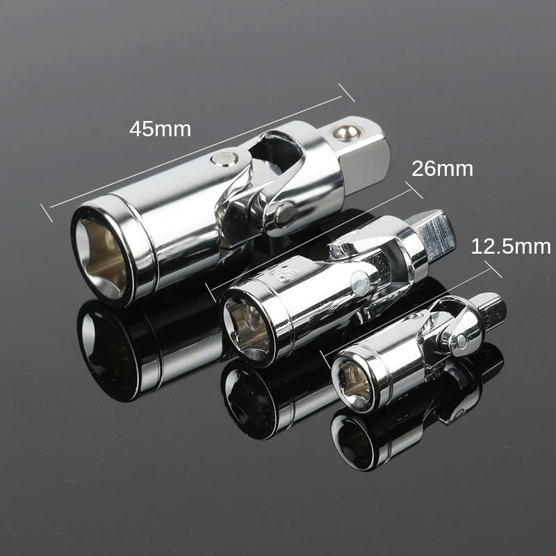

3pcs Universal Joint Set Ratchet Angle Extension Bar Socket Adapter 1/4" 3/8" 1/2"Socket Wrench Repair Hardware Tool Set