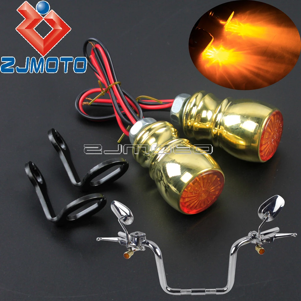 Motorcycle Brass Turn Signals Handlebar Controls Mount Blinkers Emark