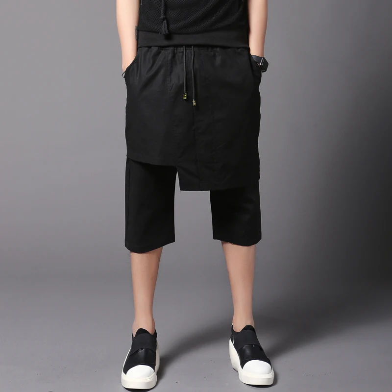

Summer Calf length Pants skirt men Korean cool Punk rock style Black