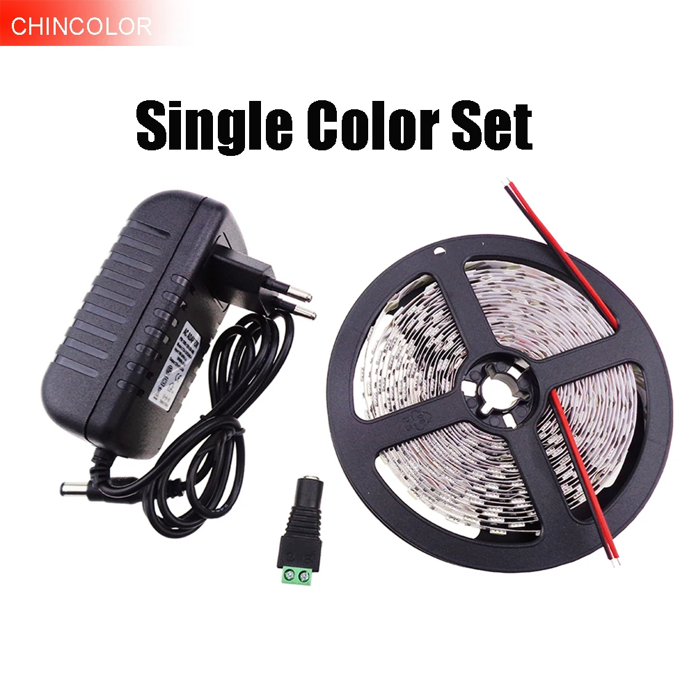 CHINCOLOR LED Strip 5050 Set 5M 300Led ip30 SMD Light 12V RGB with 44Key RGB Controller and 3A Power Adapter red blue white