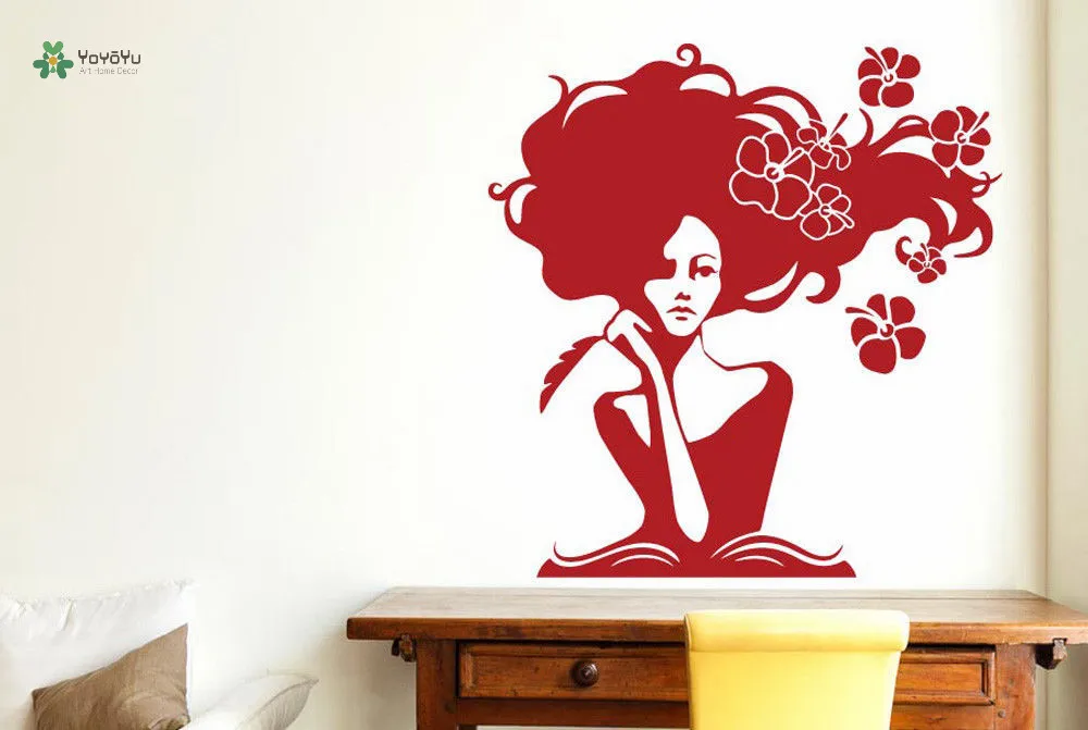 

YOYOYU Vinyl Wall Decal Woman In Deep Thought With Flowers Interior Living Room Art Decoration Stickers FD174