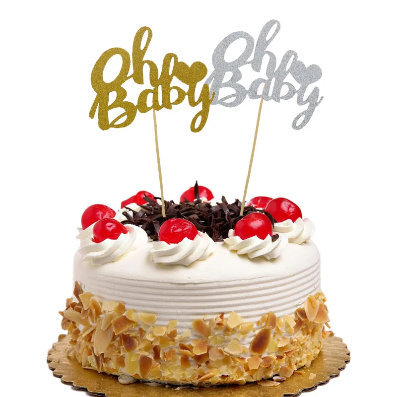 

Cake Topper Flags Oh Baby Glitter Cupcake Toppers Bride Kids Happy Birthday Wedding Cake Wrapper Party Baking DIY Xmas