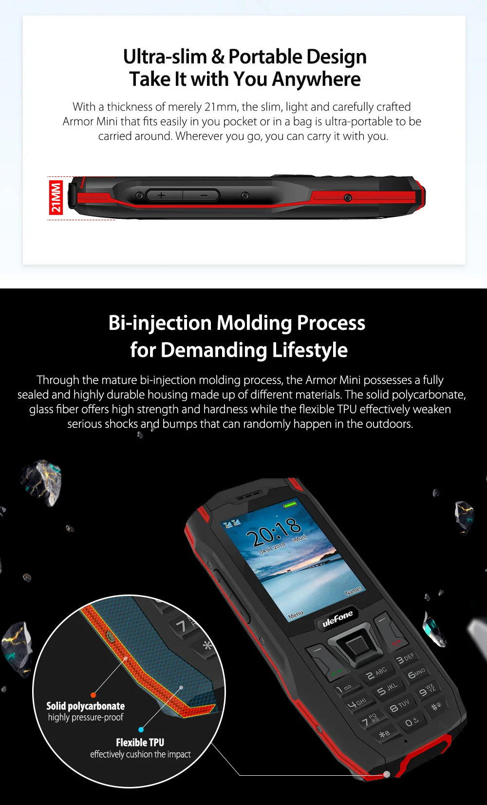 Ulefone Armor Mini IP68 водонепроницаемый внешний телефон 2,4 дюймов MTK6261D беспроводной fm-радио 2500 мАч МП Две sim-карты мобильный телефон