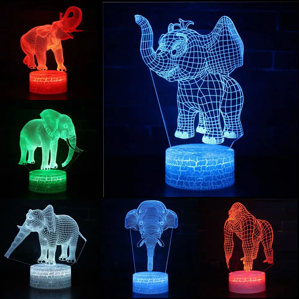 

Color Changeable Elephant Gorilla LED 3D Visual Illusion Night Light Creative Table Decoration Light Novelty Desk Lamp Kids Gift