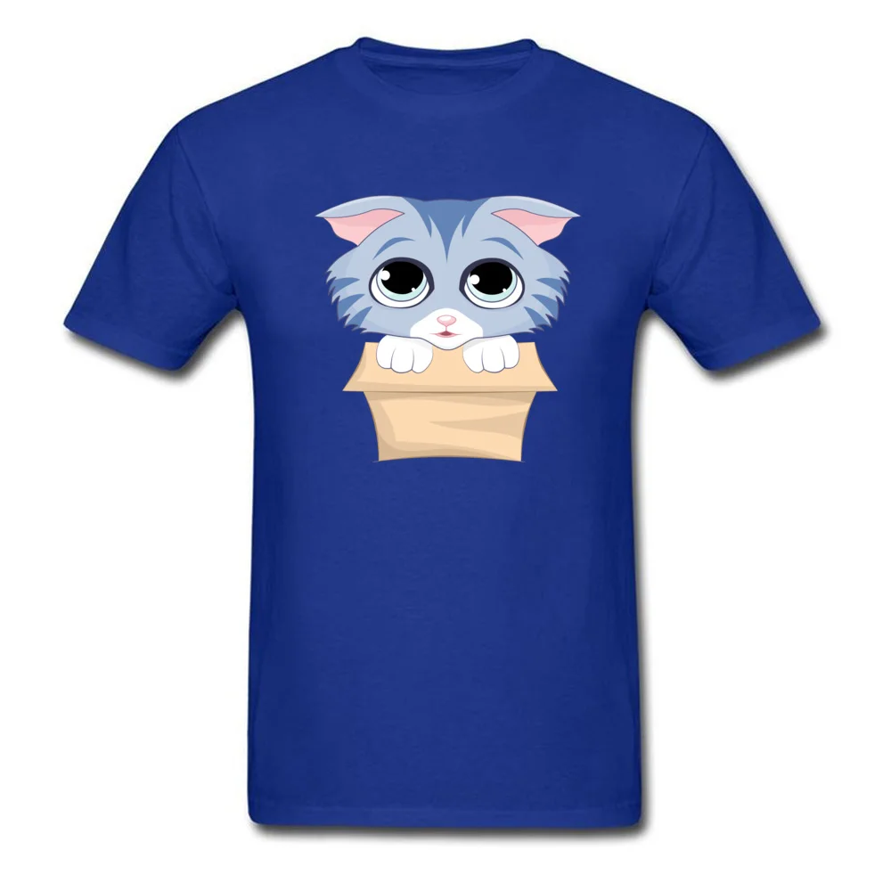 Cute Kitty in a Box Classic Short Sleeve Hip hop T-Shirt 100% Cotton O Neck Men's Tees Slim Fit T-Shirt Summer Fall Cute Kitty in a Box blue