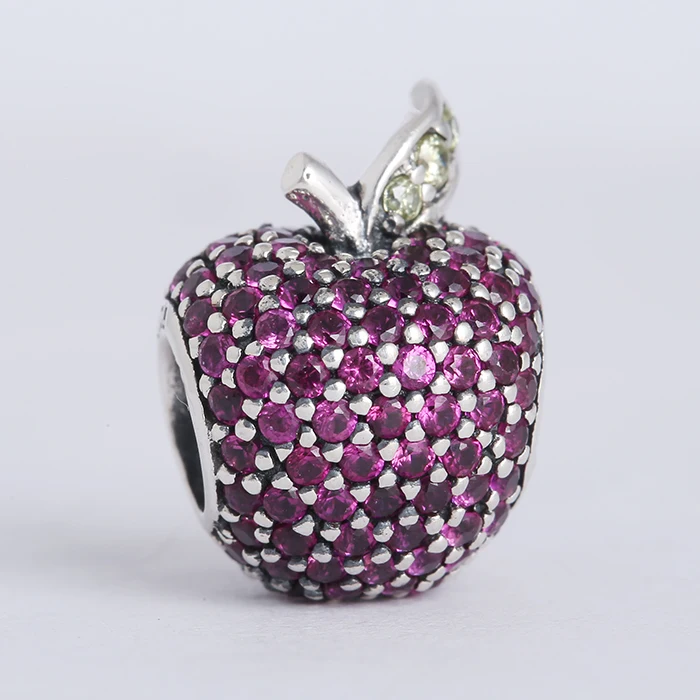

New Spring collection 925 sterling silver pave apple charms with fancy red & light green cz Suitable for Pandora Charm Bracelets