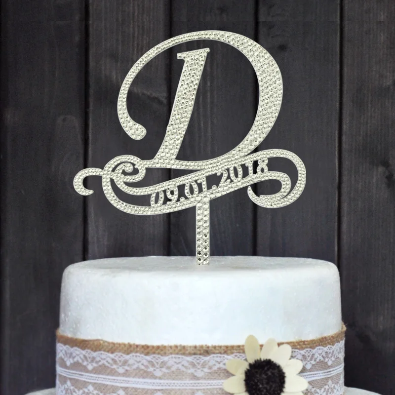 Personalized Any Letter Monogram Cake Topper Bling Cake Topper
