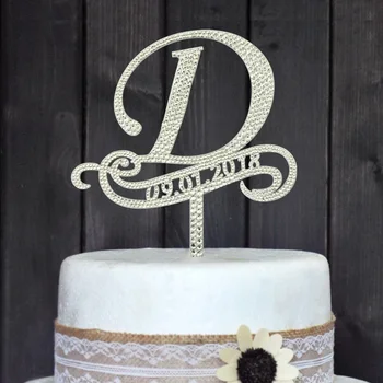 

Personalized Any Letter Monogram Cake Topper Bling Cake Topper Rhinestone Cake Topper Silver Crystal Metal Rhinestone