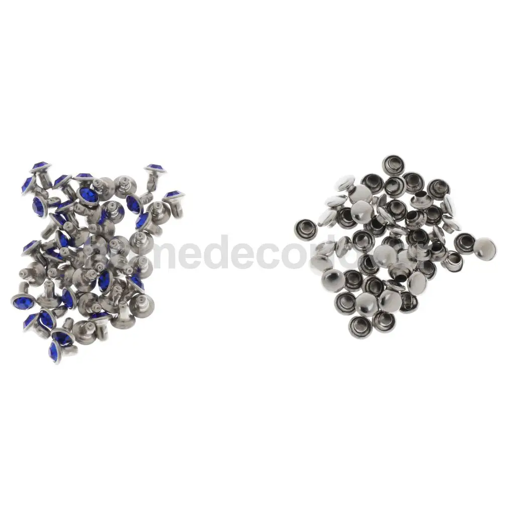 50 Sets Blue Rhinestone Rivets Crystal Rapid Rivets Spots Studs Double Cap for DIY Leather Craft Clothes Bag Shoes Decor