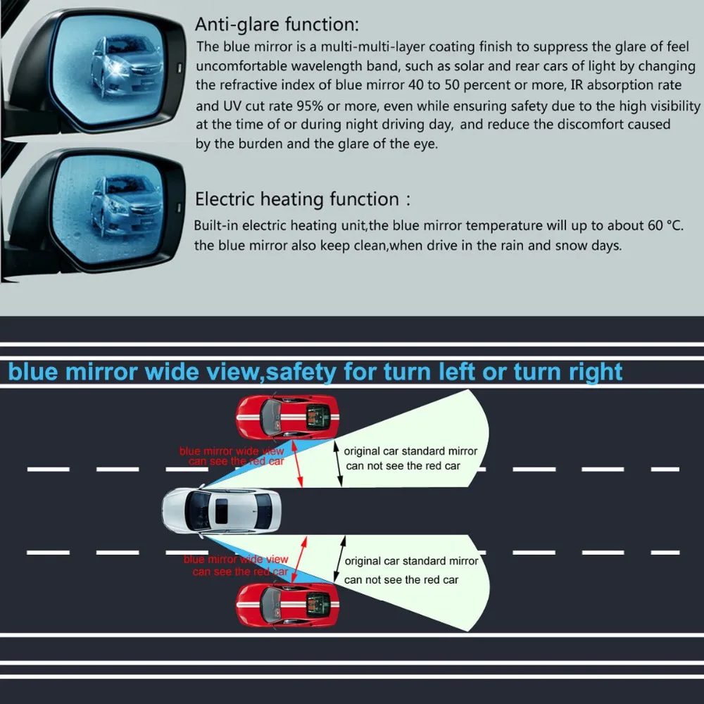 US $79.00 Blue Wing Mirror Glass BaseHeated Car Glare Proof Mirror For Toyota Vellfire Alphard Harrier Esquire Noah Voxy Zrr80 201419