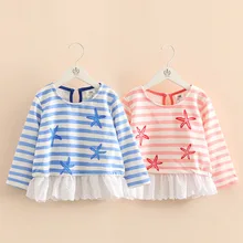 Kids Striped Hoodies 2016 Fall Kroean New Girls Little Starfish O-Neck Pullover Coats Casual Pretty Cute Children’s Clothing