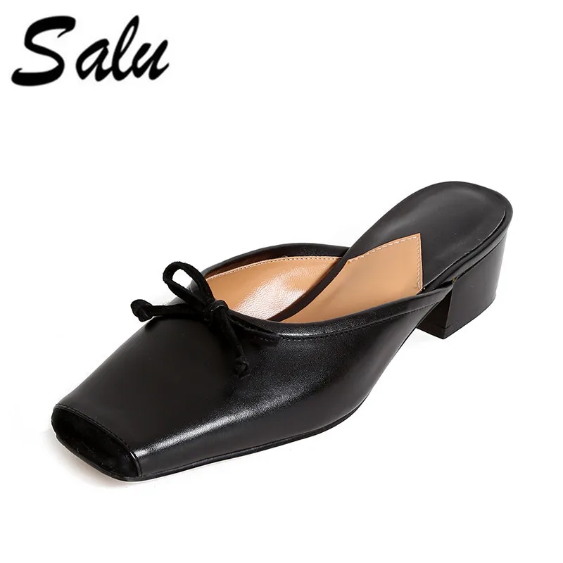 

Salu Shoes woman genuine leather Summer 2018 Black leather Outside slippers sandals 35-39 Free shipping