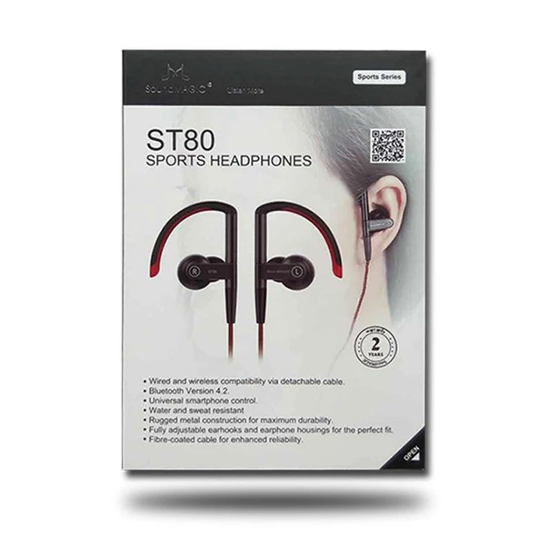 Новинка SoundMAGIC ST80 Bluetooth спортивные наушники гарнитуры с пультом дистанционного управления проводной или беспроводной съемный уха кабель Водонепроницаемый дизайн