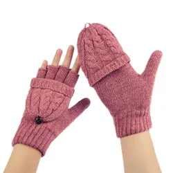 1 шт. Зимние перчатки Для женщин варежки теплые перчатки без пальцев для девочек зимняя одежда шерсть открытые палец перчатки зимние