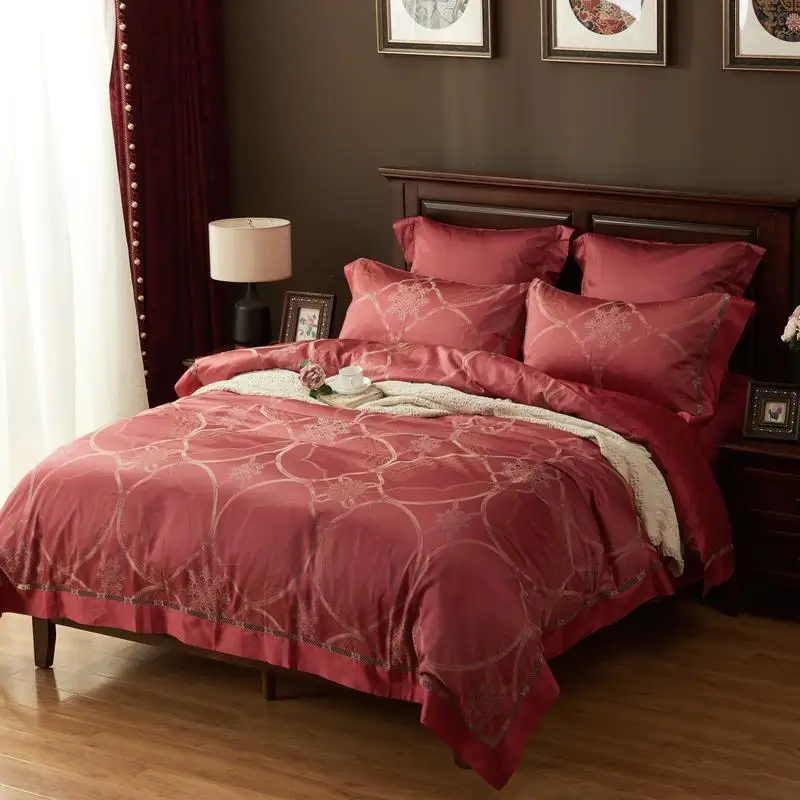 

1500TC luxury bed set cotton queen size wedding bed linen jacquard bed sheet set king size 4pc pillow cover couple home textile