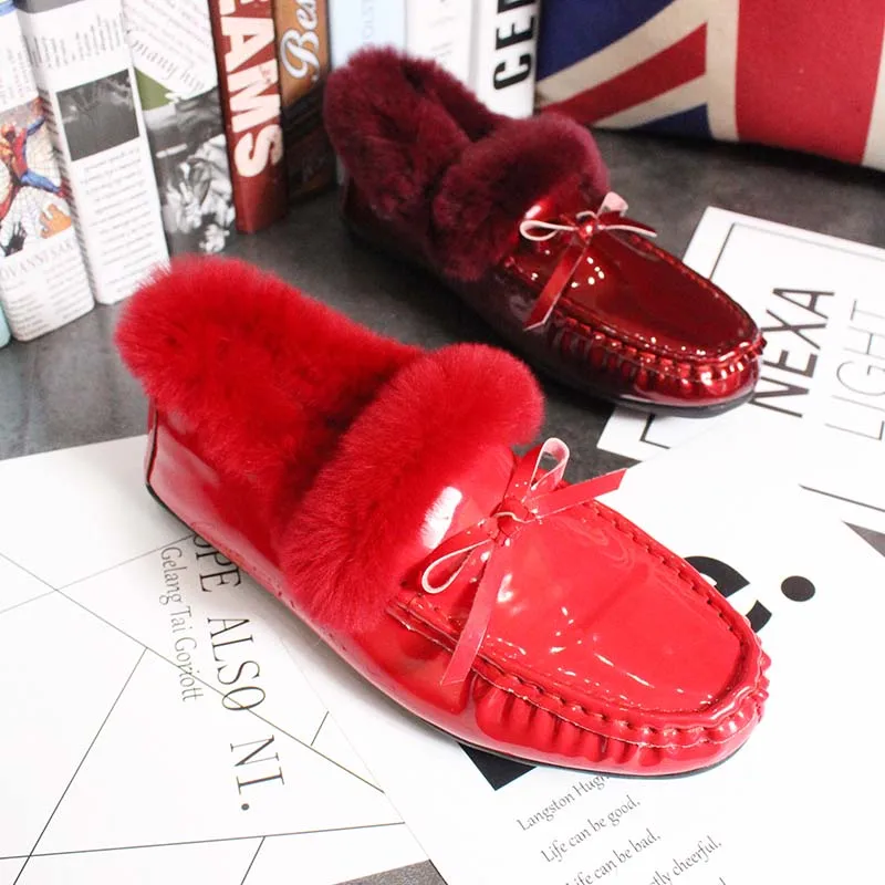 Теплые Мокасины с Плюшевым Мехом тренд chaussures femme Водонепроницаемая Обувь из