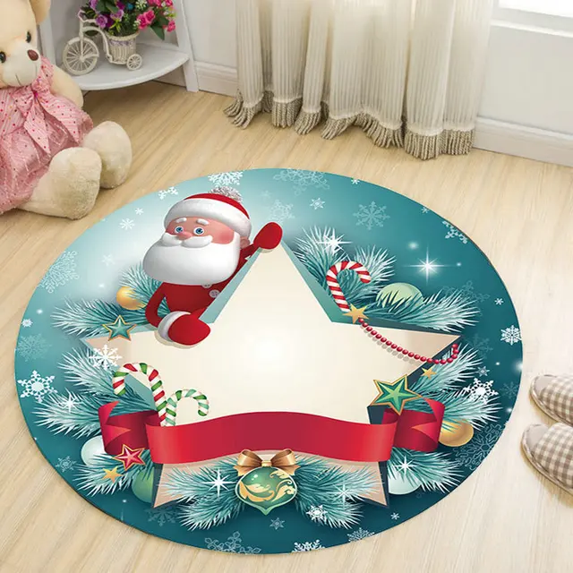 Round Rug Carpets Santa Claus/Christmas Tree/Gift Box/Deer 3D Printed Carpet for Kids Living