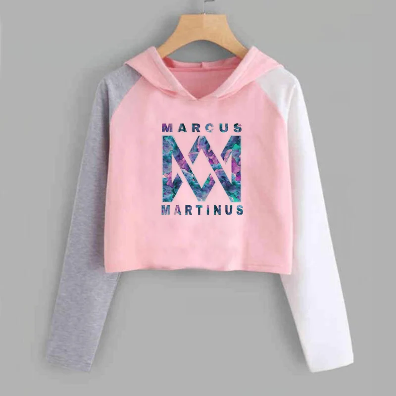  Marcus and Martinus Crop Top Hoodie Women Casual Long Sleeve Short Sweatshirt Spring Autumn Fashion