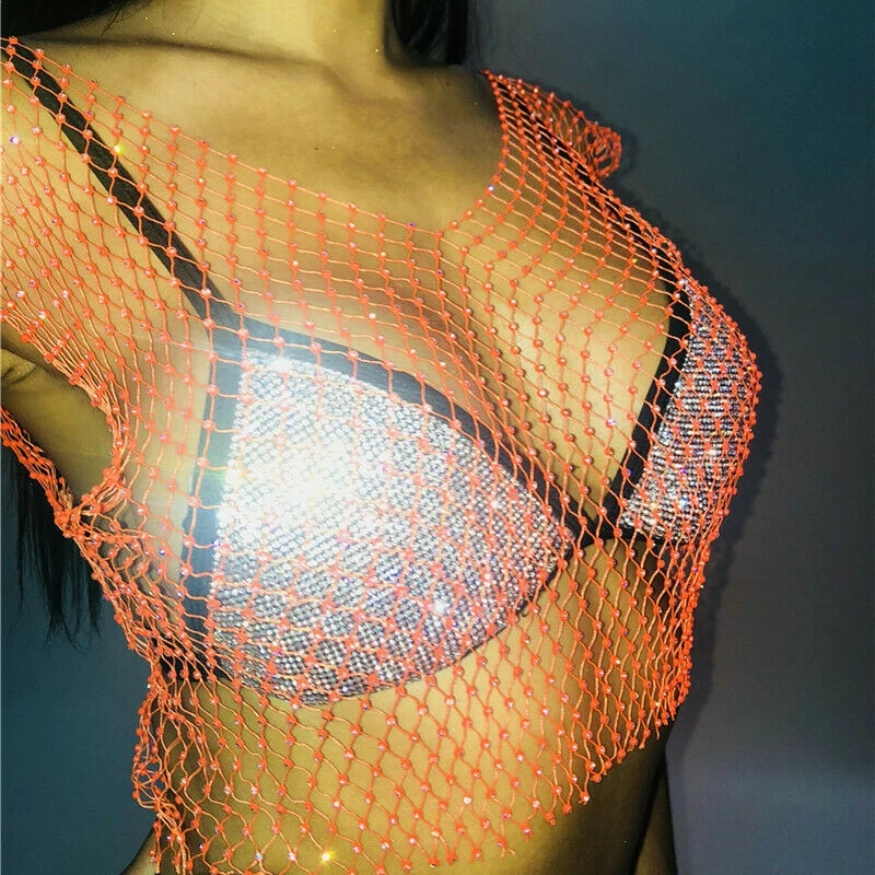 Orange V neck Набор женских чулков, сетчатый прозрачный бикини без рукавов с блестками, Прозрачная Футболка с v-образным вырезом - Цвет: Orange V neck