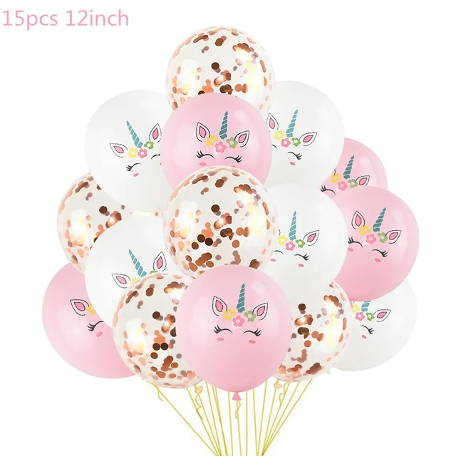 1 Set Unicorn Party Balloons Birthday Baloon Unicorn Decoration Latex Confetti Balloon Birthday Party Decoration Balloons Kids 15pcs K
