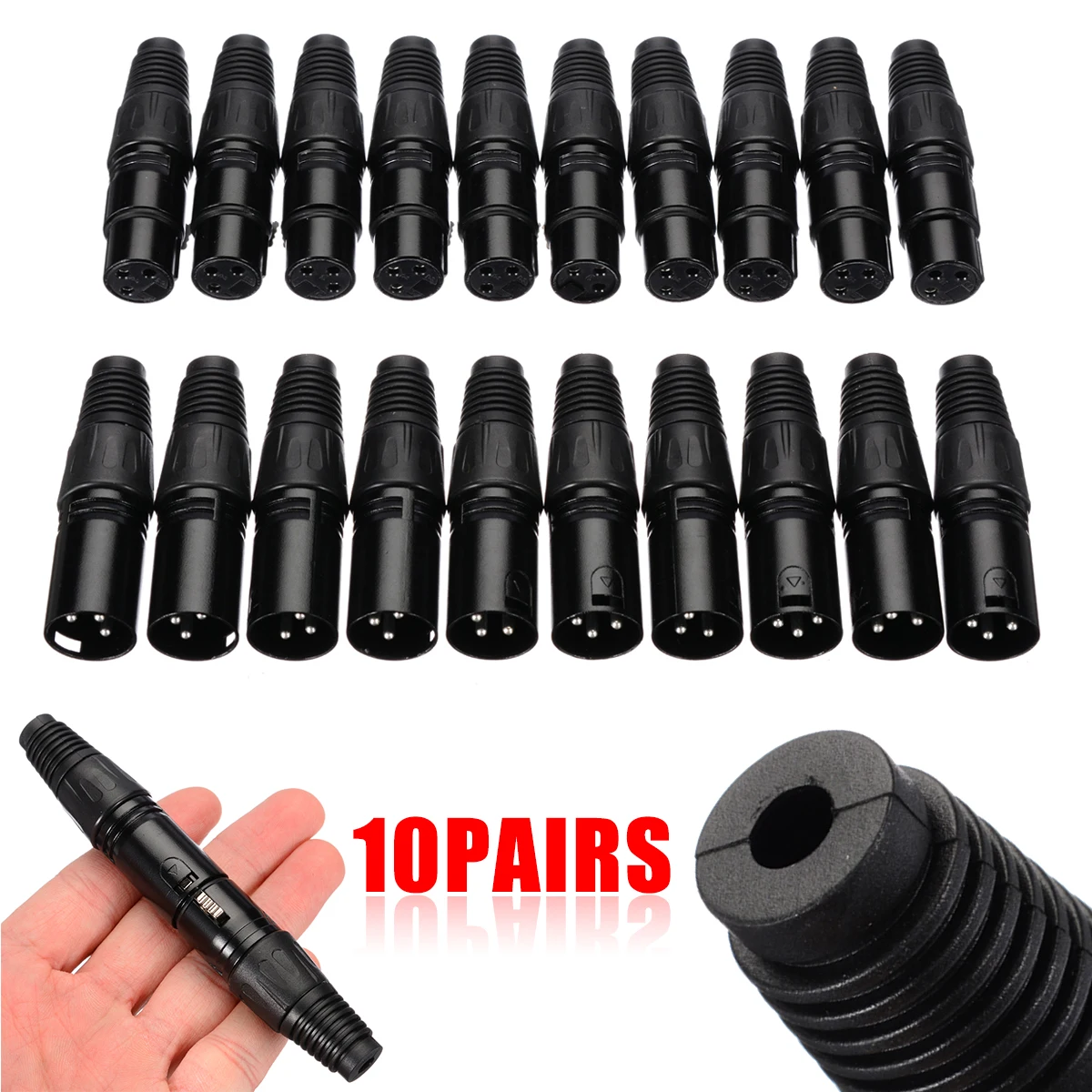 10pairs/20pcs XLR 3-Pin Male Female Connector Microphone Audio Cables Plug Connectors Black