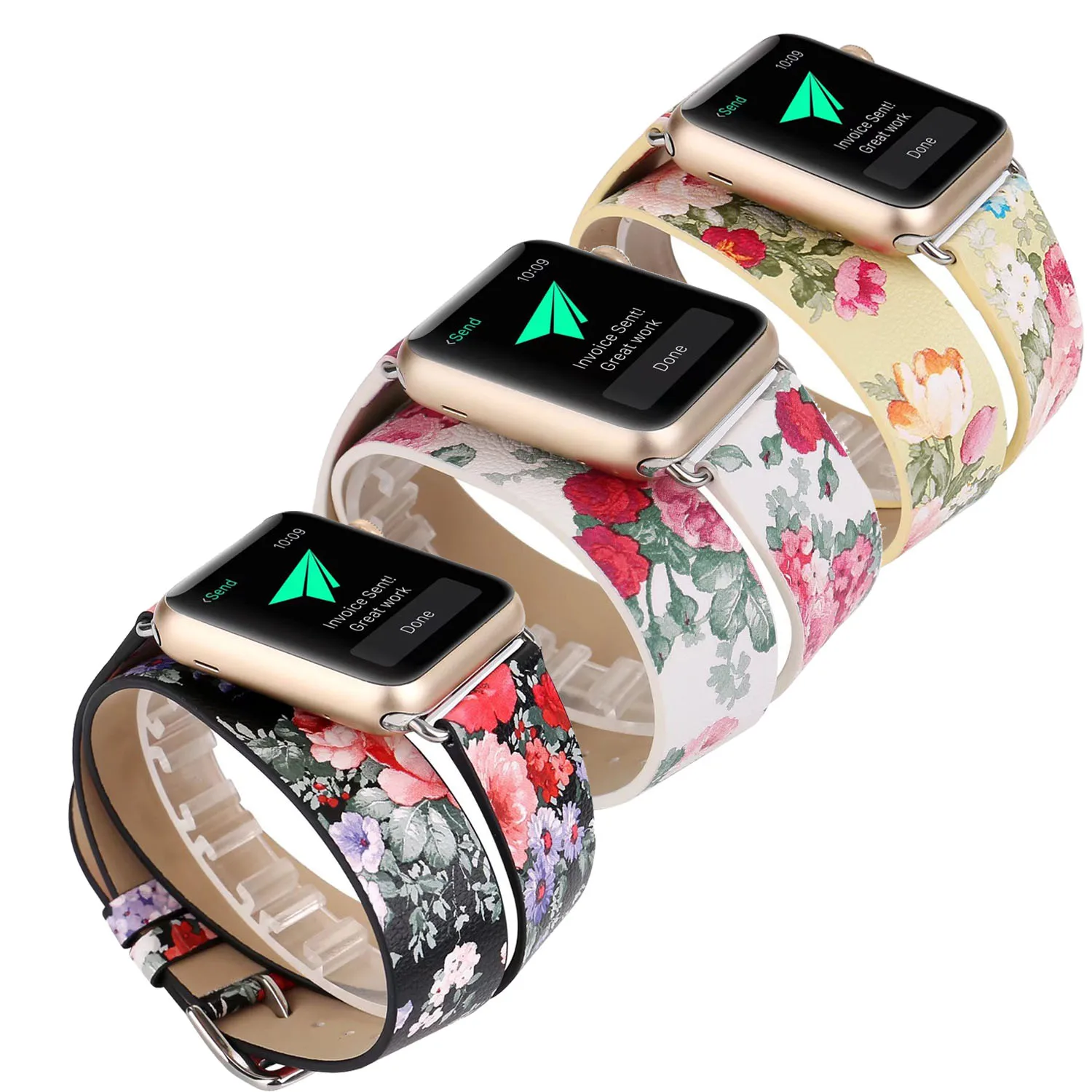 Extra Long Printing Flower Leather Watchband for Apple Watch Band