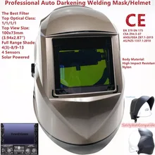 Сварочная маска Высшего размера 100x73 мм(3,94x2,8") высшего оптического класса 1111 4 датчика тени диапазон 4(3)-13 Автоматическое затемнение сварочный шлем CE