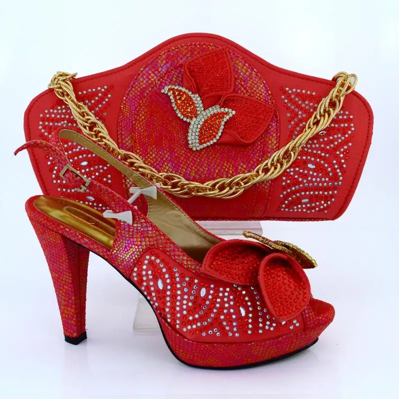 MM1015 Top Fashion African High Heels Shoes And Bag Set Lady