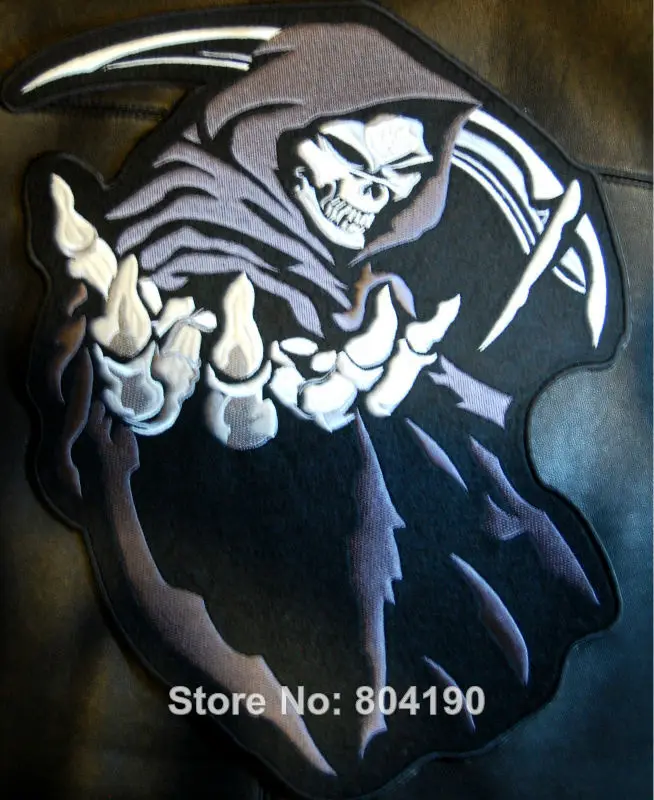 14" ANARCHY HOODED GRIM REAPER SKULL LARGE PATCH Halloween