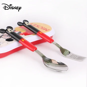

Disney baby learning to eat training spoon 1-2 years old baby stainless steel cutlery children spoon fork set