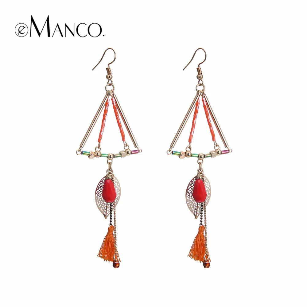 

eManco women's Bohemian Hook Drop Earrings Long Tassel Hanging Dangle Earrings for women Copper & Crystal Earring Jewelry