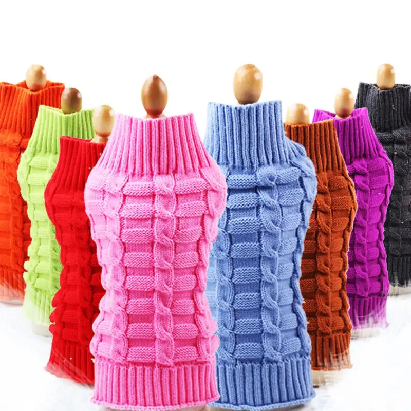 Теплая одежда для домашних животных из искусственной шерсти на осень и зиму, вязаный свитер с воротником-хомутом для собак