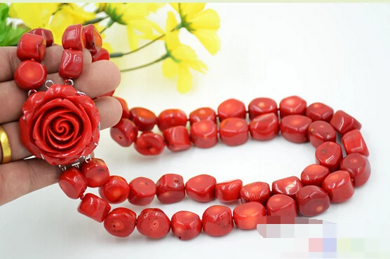 FREE SHIPPING>@@> 3161 real baroque red coral bead necklace