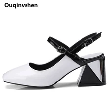 Ouqinvshen Hoof Heels White Summer Shoes Women Square Toe Buckle Mixed Colors Sandals Fashion Women Sandals 2018 6CM Big Size Ouqinvshen Hoof Heels White Summer Shoes Women Square Toe Buckle Mixed Colors Sandals Fashion Women Sandals 2018 6CM Big Size