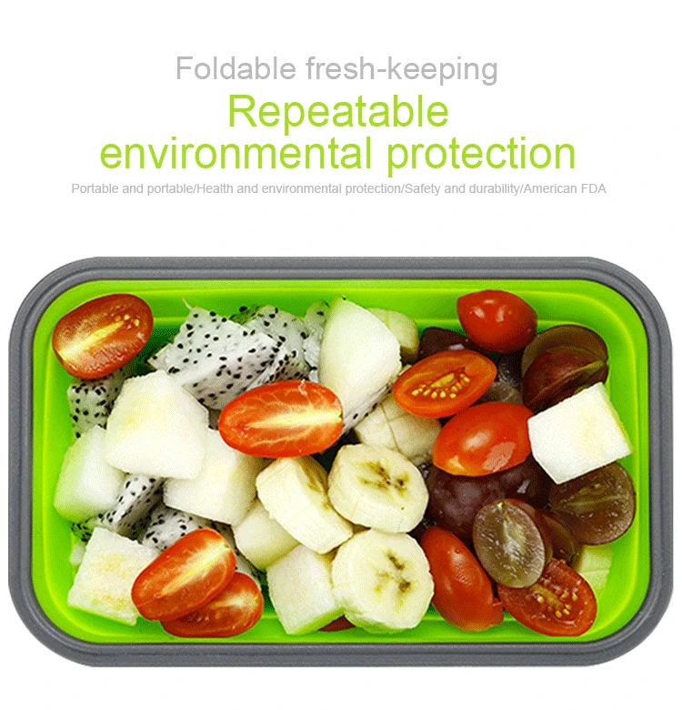 Four size FDA grade leak proof non toxic healthy retractable silicone folding lunch box