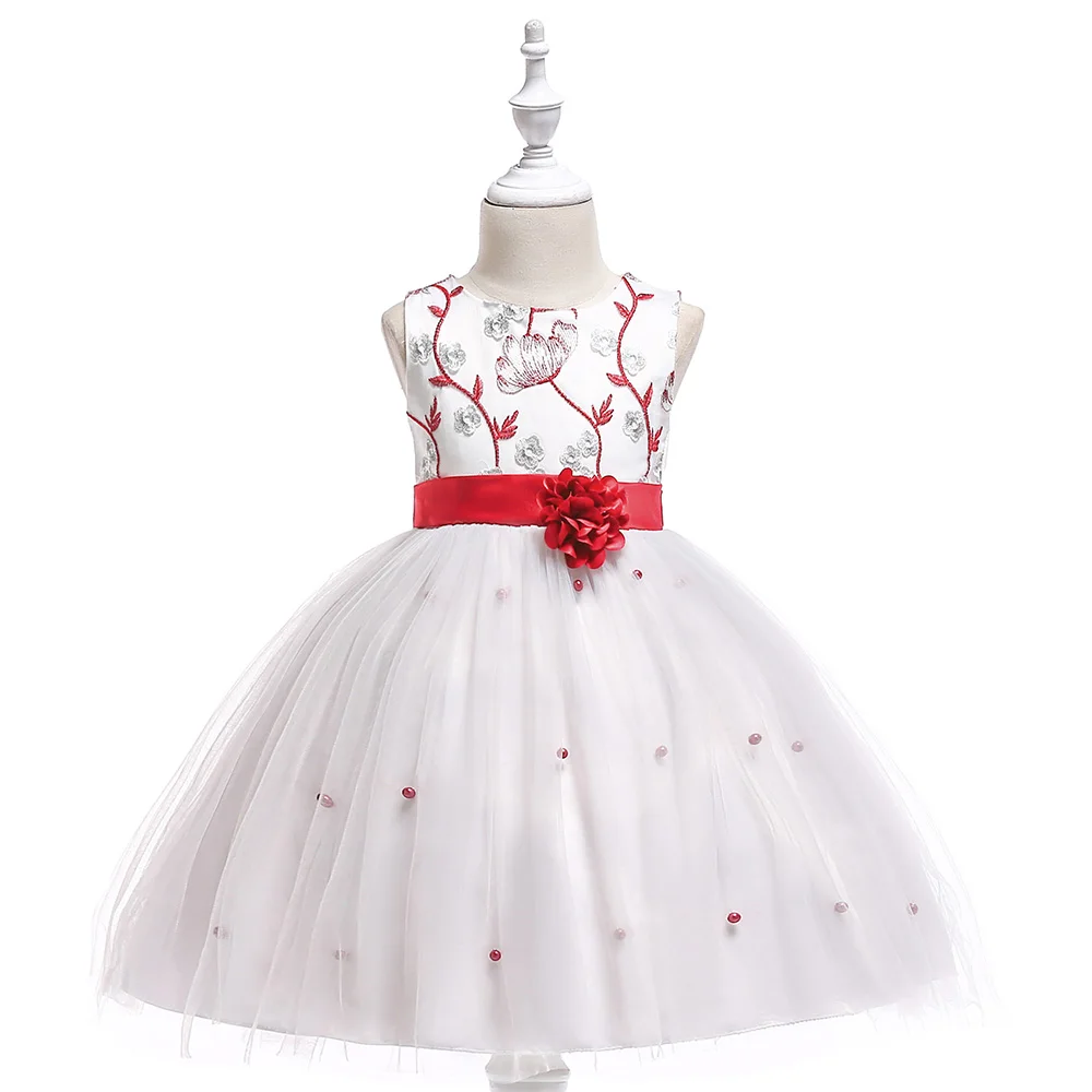 

Retail Embroidery Flower Pearls Kids Dress For Girls Summer Party Prom Dress Elegant Beauty Girls Wedding dress L5022