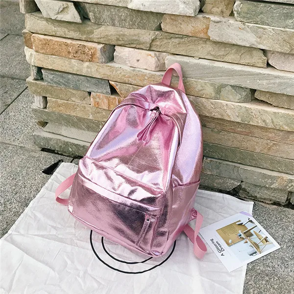 Kpop блестящие рюкзаки для женщин большой емкости Повседневное девушки рюкзак школьный для ноутбука рюкзак и сумка Искусственная кожа путешествия рюкзак женский сумки золота с черным циферблатом новая версия - Цвет: Розовый