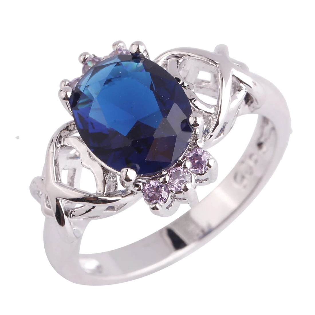 2017 New Fashion Silver Ring Sapphire Quartz & Amethyst Size 10 11 12