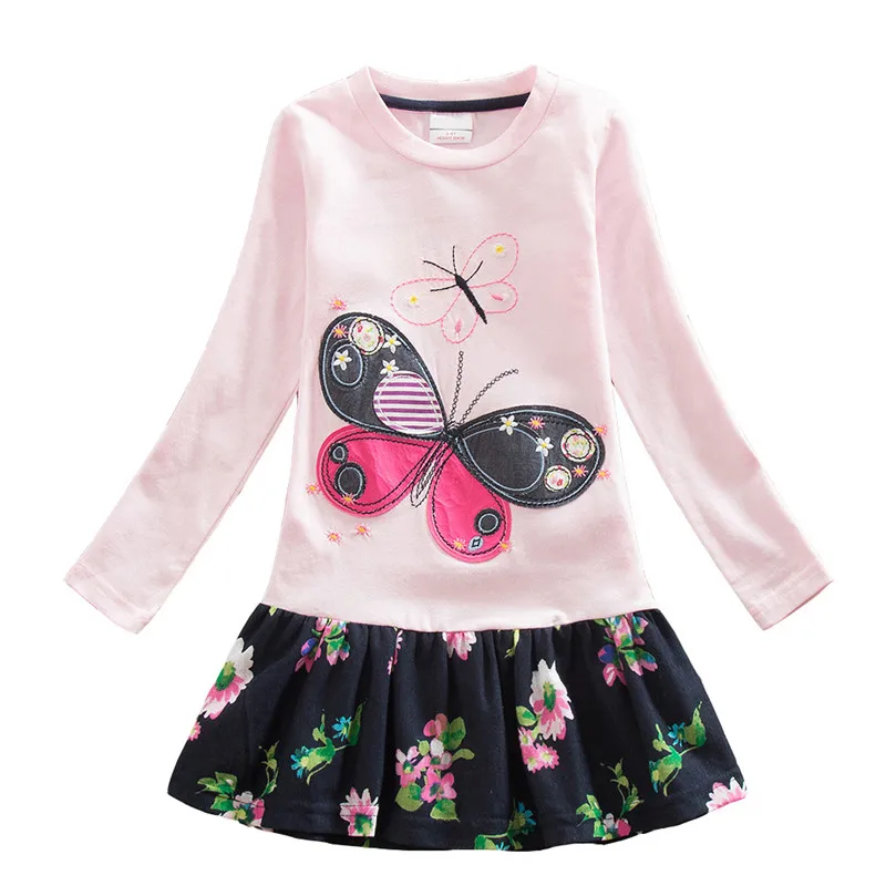Детское платье-пачка для девочки VIKITA, платье в длинным рукавом и цветочным принтом на ребенка 2-8 лет, одежда для малышей, LH5460 Mix - Цвет: RELH5460PINK