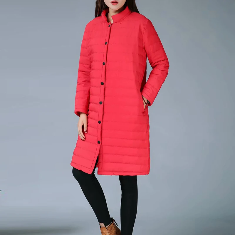 Size Thin Red Wadded Autumn Winter Jackets Women Cotton Long Padded Coat Outwear Warm Chaquetas Parka Feminina